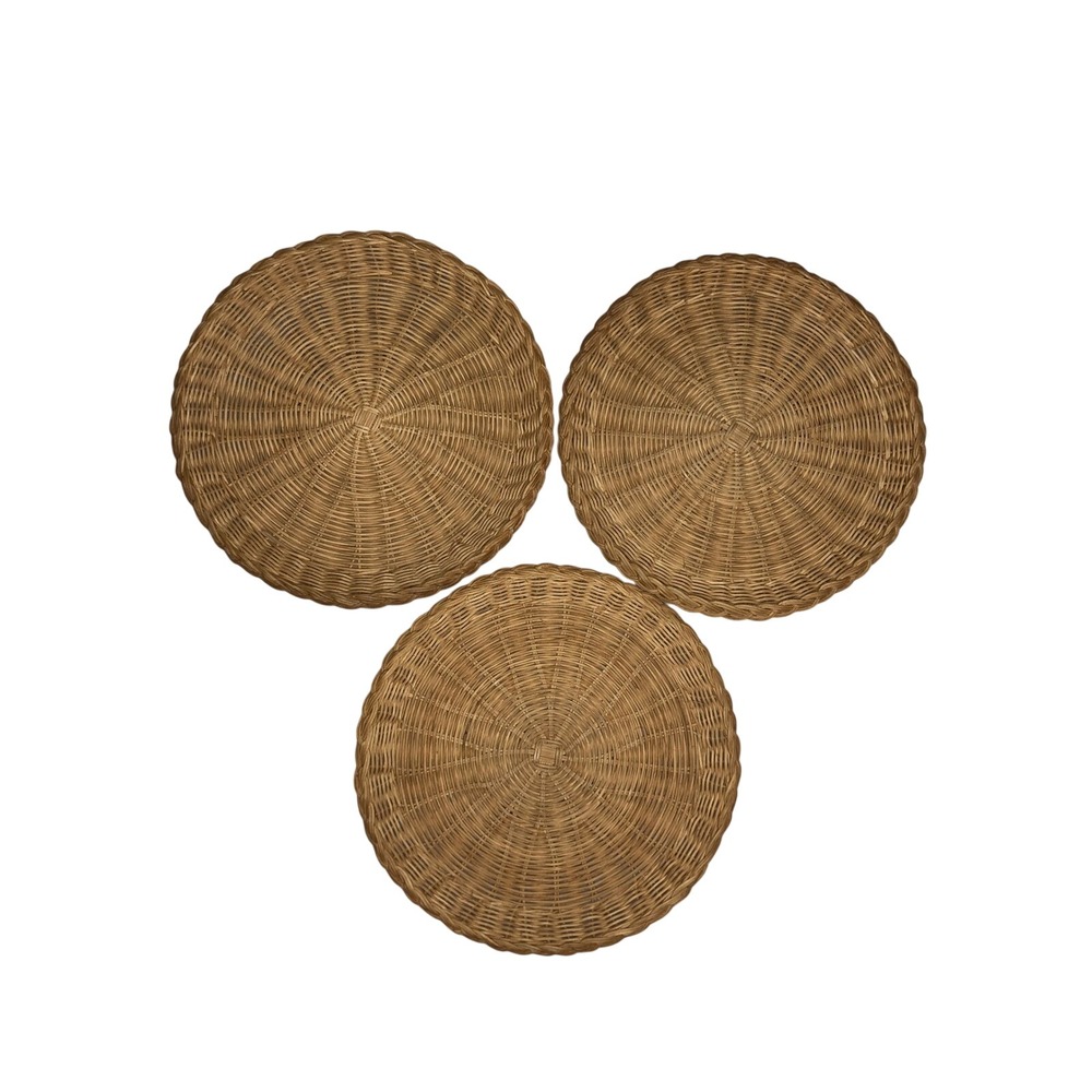 Vintage Wicker Paper Plate Holders Set‎ of 3 Woven Rattan Boho Picnic  Tan
